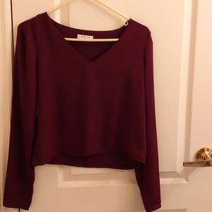 Aritzia Babaton Murphy Long-Sleeve V-Neck Blouse Burgundy